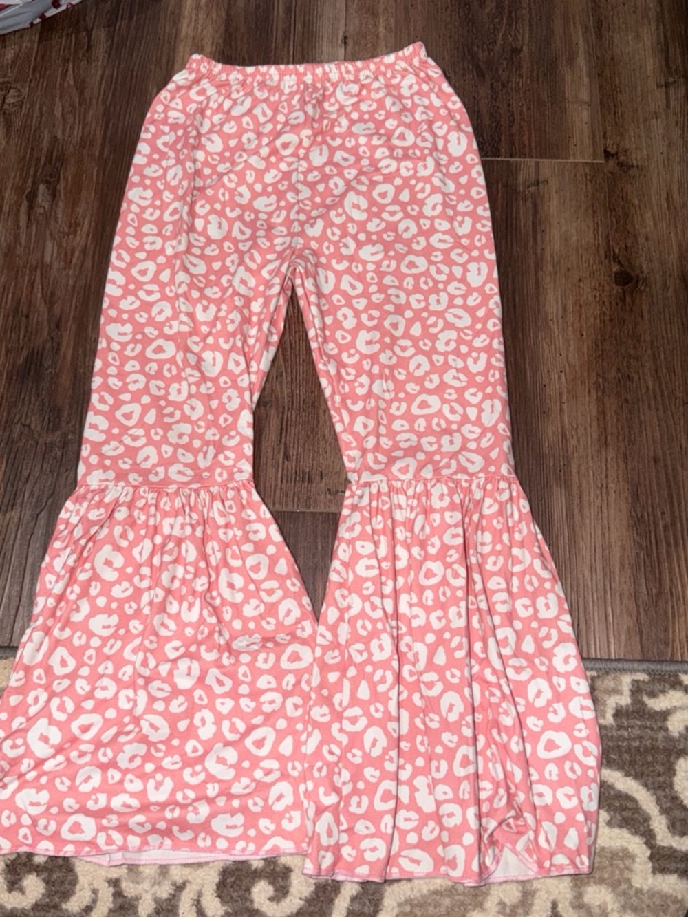 Girls Pink Leopard Print Ruffle Hem Bottoms